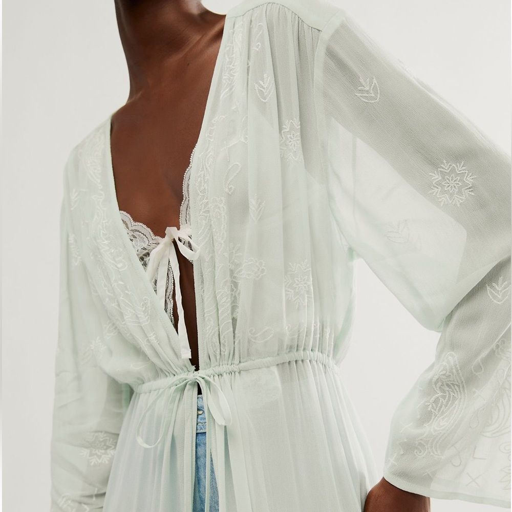 Free People x NFC La Cienega Embroidered Kimono Duster in Sky Combo - Picture 3 of 7
